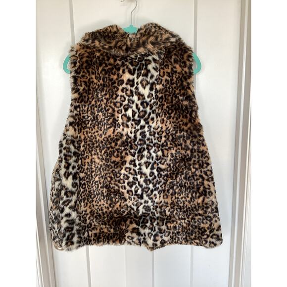 NWT Cejon Women Animal Print Faux Fur Open Front Jacket Vest Brown Beige Size XL - Picture 6 of 8